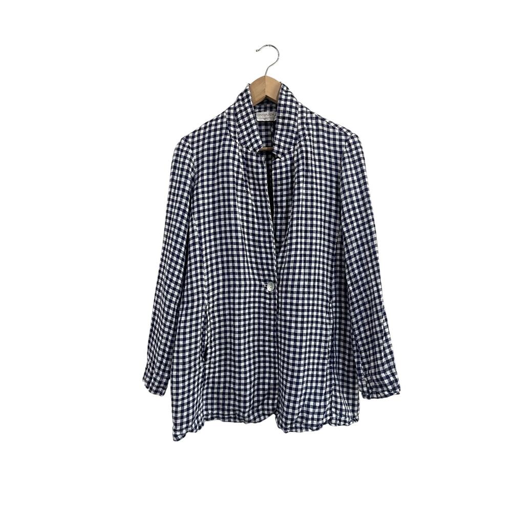 Cynthia Rowley Linen Gingham Blouse Peplum Lightweight Size M